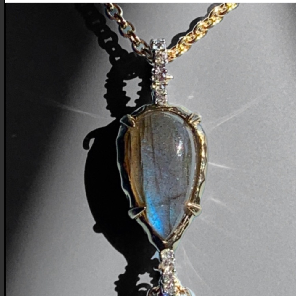ALEXIS BITTAR • GOLD HAMMERED FRINGE Blue GEMSTONE Hammered Tassel NECKLACE